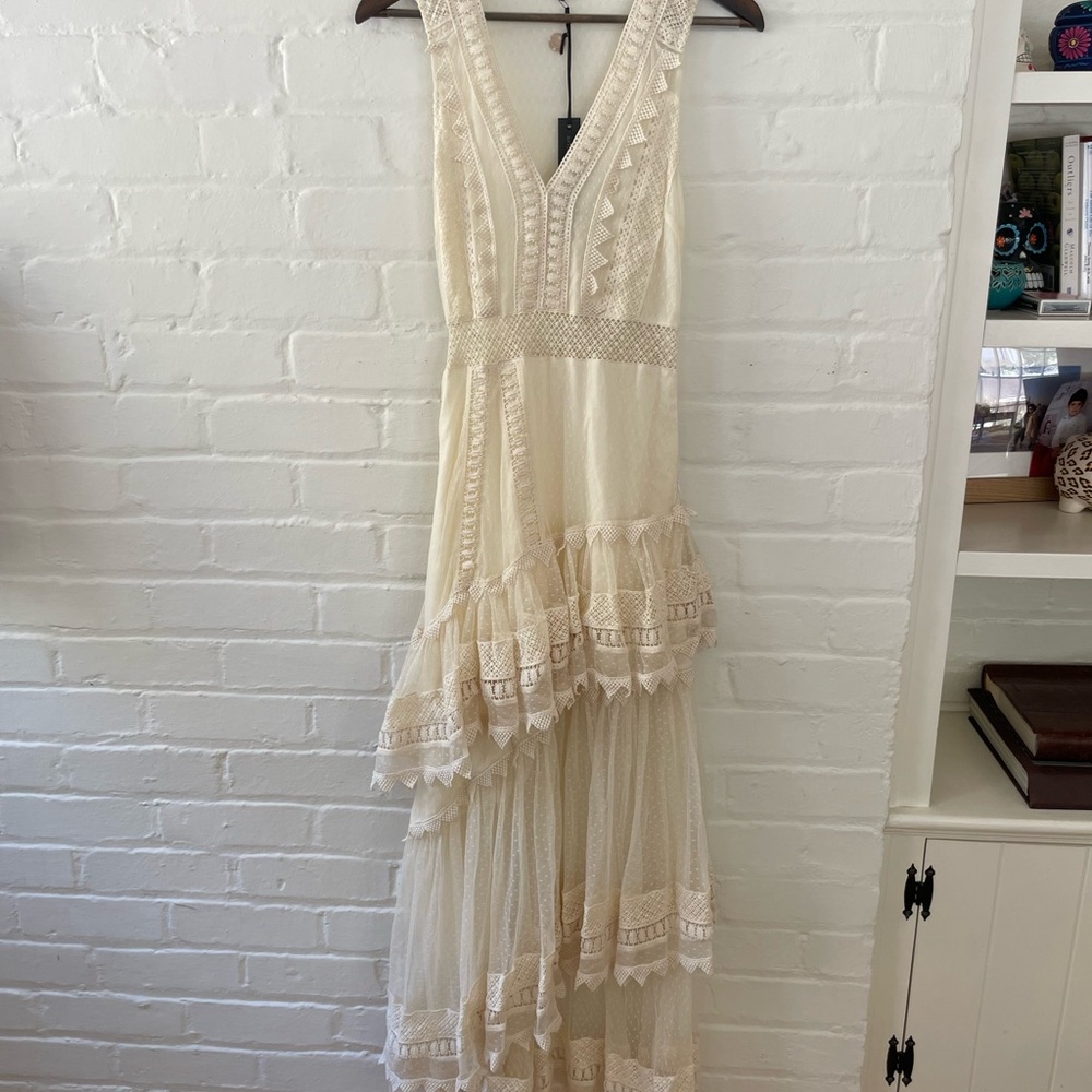 House of Harlow 1960 Cream Lace High-Low Maxi Dress